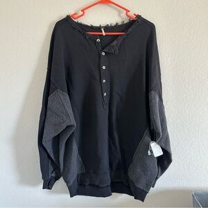 NWT Free People Oversized Sweatshirt Long Sleeve Top Henley Grey Black Sz M
